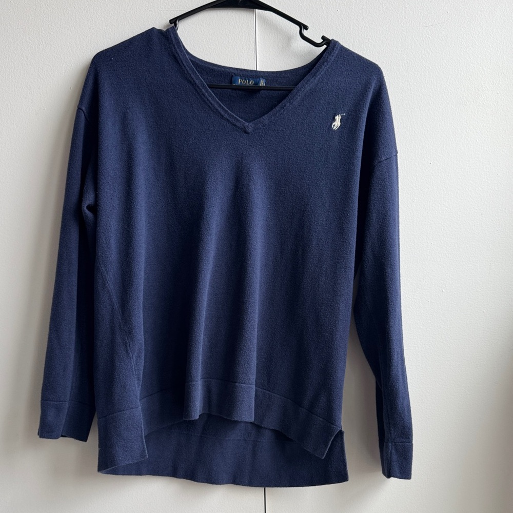 Polo by Ralph Lauren Navy Knit Sweater with Yellow Logo